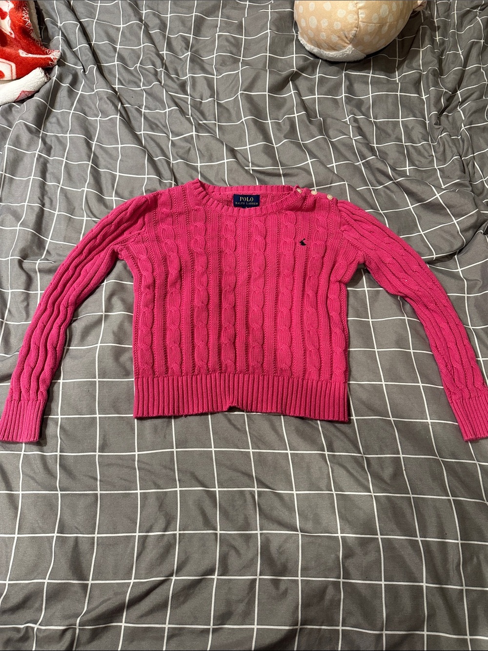 Polo by Ralph Lauren Bright Pink Cable-Knit Crew Sweater